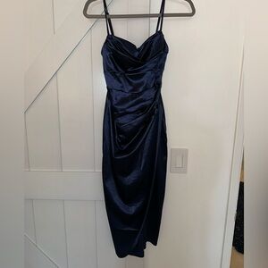 Formal Satin Wrap Midi Dress